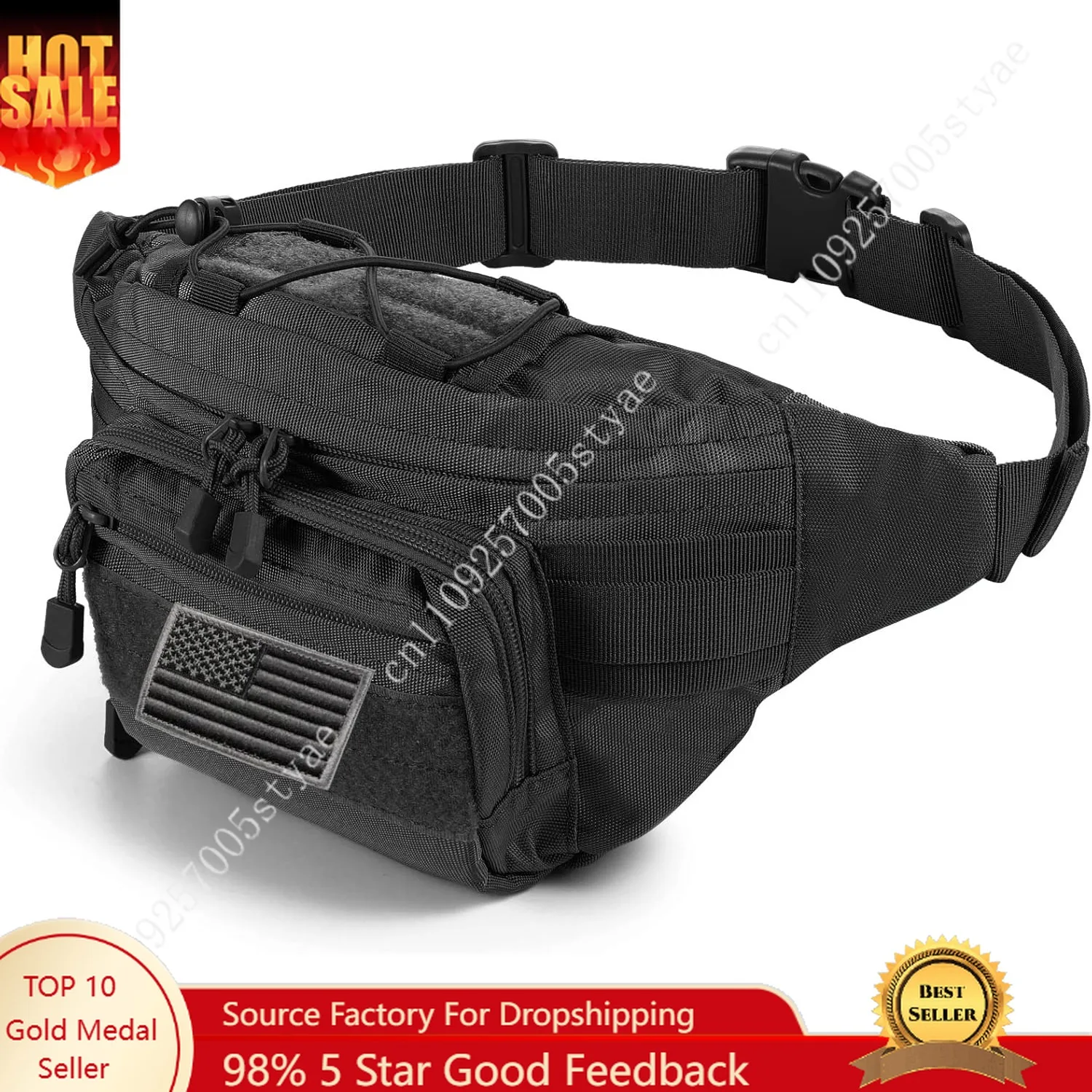 

Tactical Fanny Pack Military Waist Bag Pack with USA Flag Patch Utility Hip Pack with Adjustable Strap for Outdoors Fishing Cycl