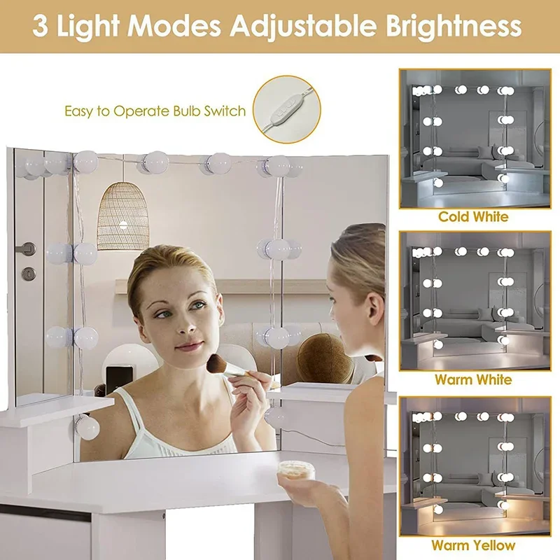 -Makeup Table with Cushioned Stool 3 Storage Shelves 4 Drawers Dressing  dressing table