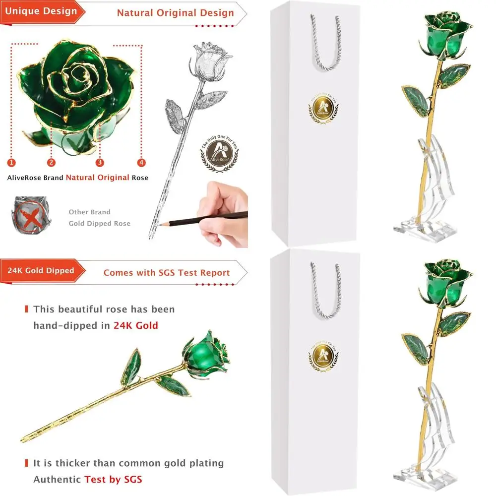 

24K Gold-Plated Real Rose - Unique Green Design for Special Occasions: Anniversaries, Valentine's, Mother's Day, Birthdays