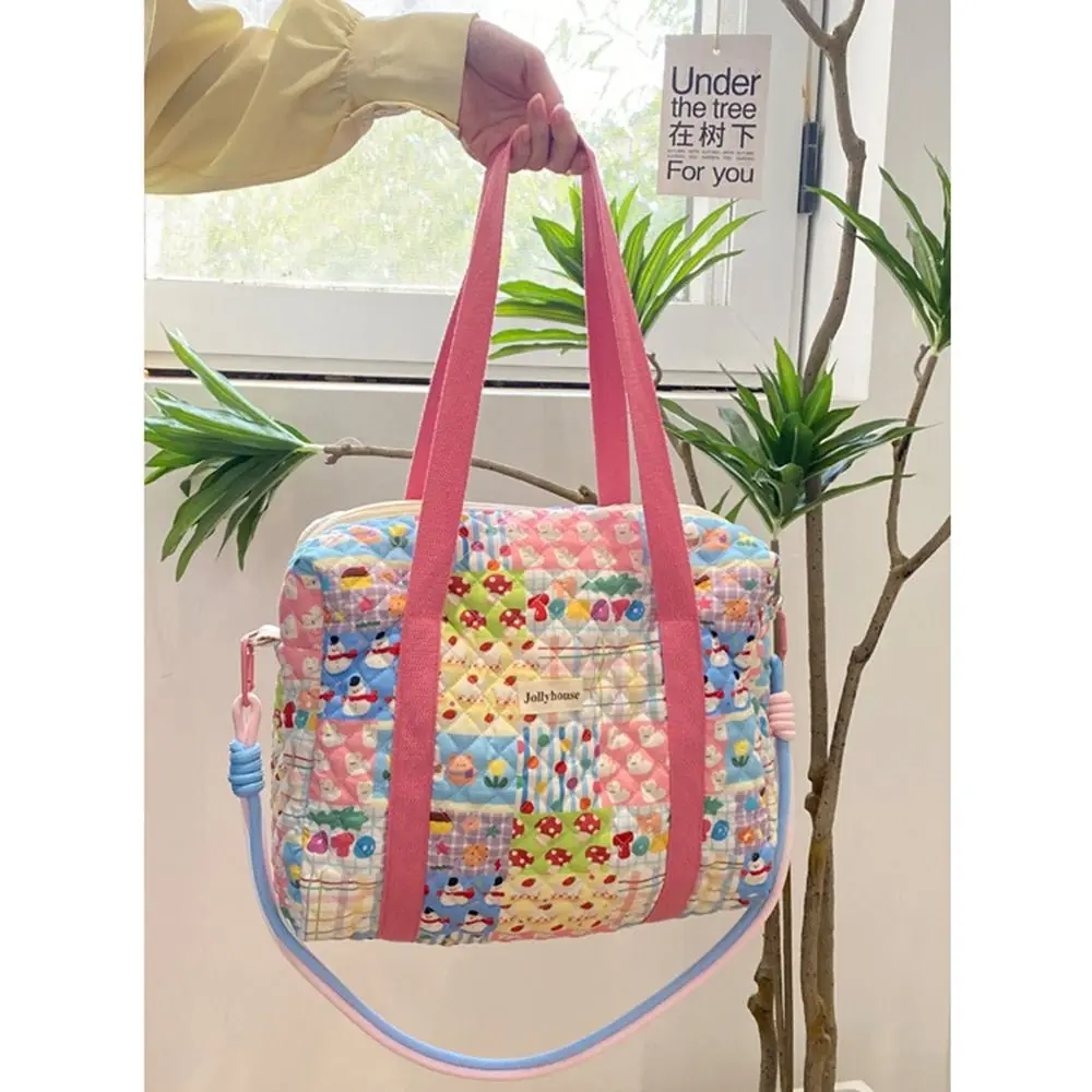 Colorful Pattern Baby Diaper Bag Detachable Straps Reusable Crossbody Diaper Tote Handheld Quilted Cotton Mommy Shoulder Bag