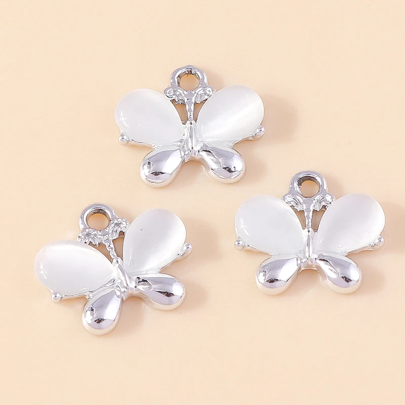 Zarte 10 stücke Opal Stein Schmetterling Charms Silber Farbe Tiere Schmetterling Anhänger für DIY Schmuck Machen Ohrringe Armbänder – Detail 4