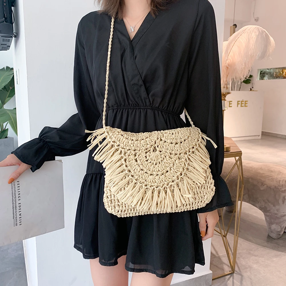 2024 Summer Straw Bags For Women Handmade Tassel Beach Bags Raffia Rattan Woven Handbags Female Vacation Crossbody Bags Clutch