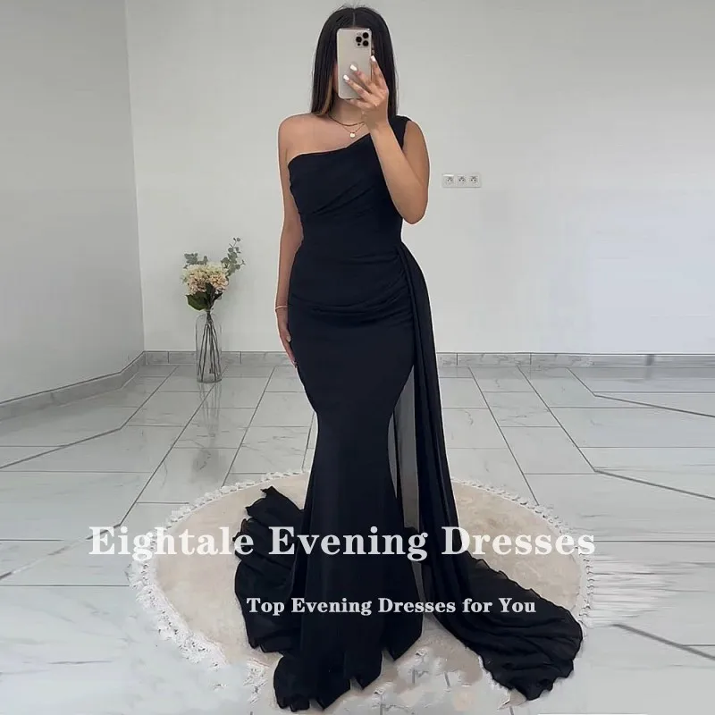 Eightale-vestido De noche plisado De sirena, traje negro De un hombro, hecho a medida, De gasa, para fiesta De boda