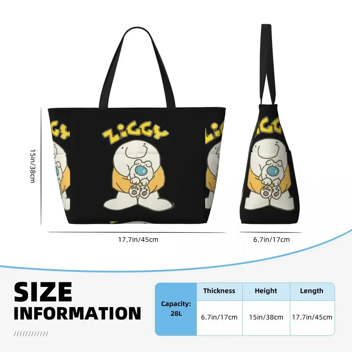 Ziggy Cartoon Strand Reisetasche, Einkaufstasche Retro Shopping Sport Geburtstags geschenk Multi-Style-Muster