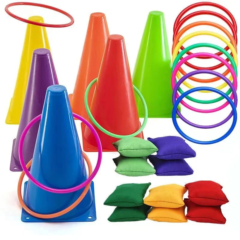 Children's Toy Throwing Ring Toss Soccer Cone Game Parent-child Interactive Competition Toss Game Sandbags Sport  Yard Party