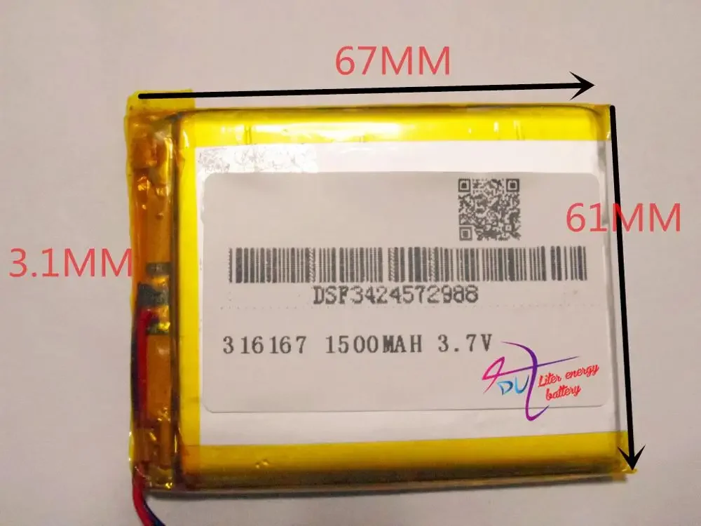 best battery brand 3.7 V lithium polymer battery 1500 mah 316167 rechargeable batteries treasure navigation tablet phone