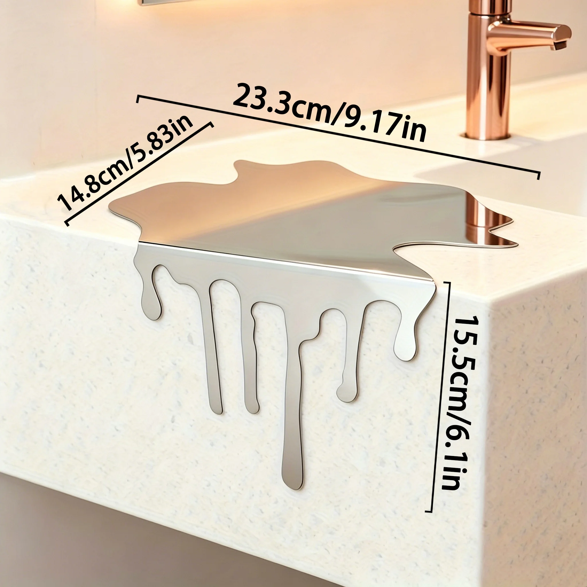 Minimalistischer Edelstahl-Wassertropfen-Untersetzer mit Reflektierender Oberfläche, Modernes Fließendes Design als Tischdekoration – Detail 2