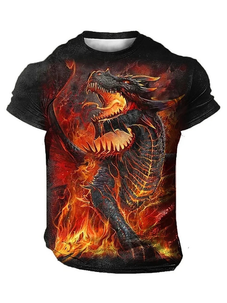 Men's Dragon T-Shirt Summer Short Sleeve Tops Fantasy Animal Theme Shirt Realistic Graphic Shirt Men's Fashion Street T-shirt