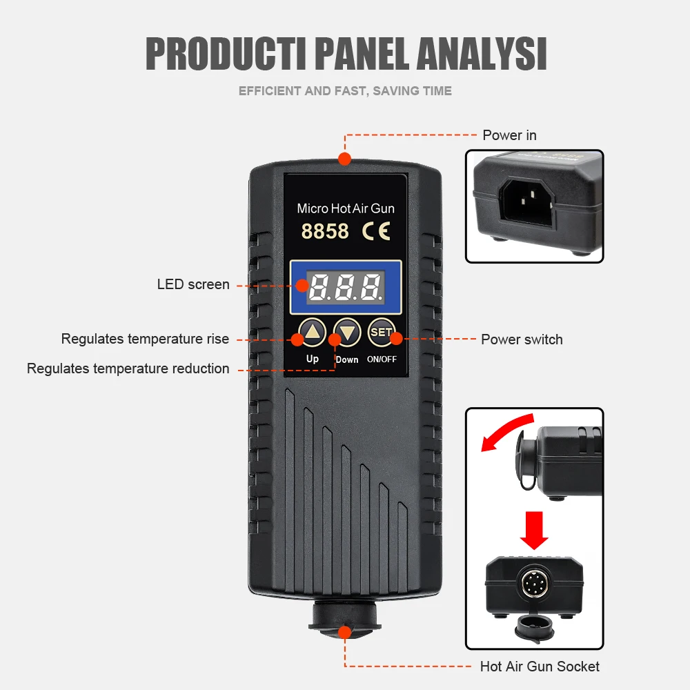 JCD 750W 핫 에어 건 8858A BGA 마이크로 재작업 납땜 스테이션, 헤어 드라이어 납땜 히트 건, SMD SMT 용접 수리용 220V 110V