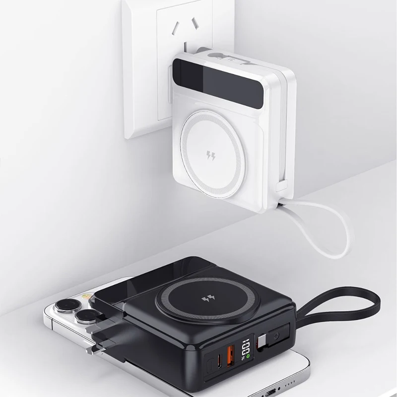 

15000mAh Magsafe Power Bank with Cable AC Plug Wall Charger For iPhone 16 15 Huawei Xiaomi Samsung 22.5W Fast Charging Powerbank