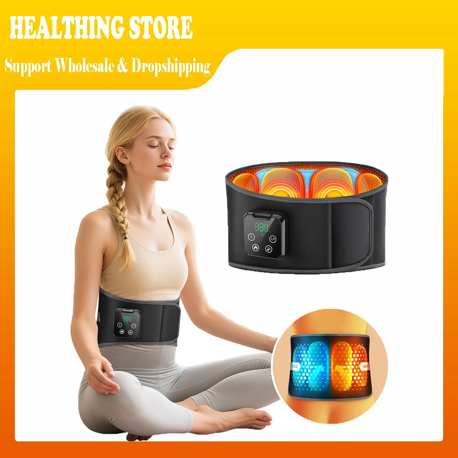 Heating and Ice Vibrator Waist Massage Belt Stylish Lumbar Hot Cold Compress Lumbar Support Massager 6-level Temperature Adjust