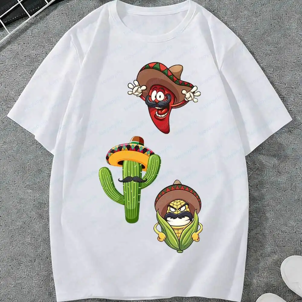 

Cinco De Mayo Mexican Trio T-Shirt Cute Chili Cactus Corn Sombrero Mustache Humorous Fiesta Party Shirt Cotton Gift for Lovers