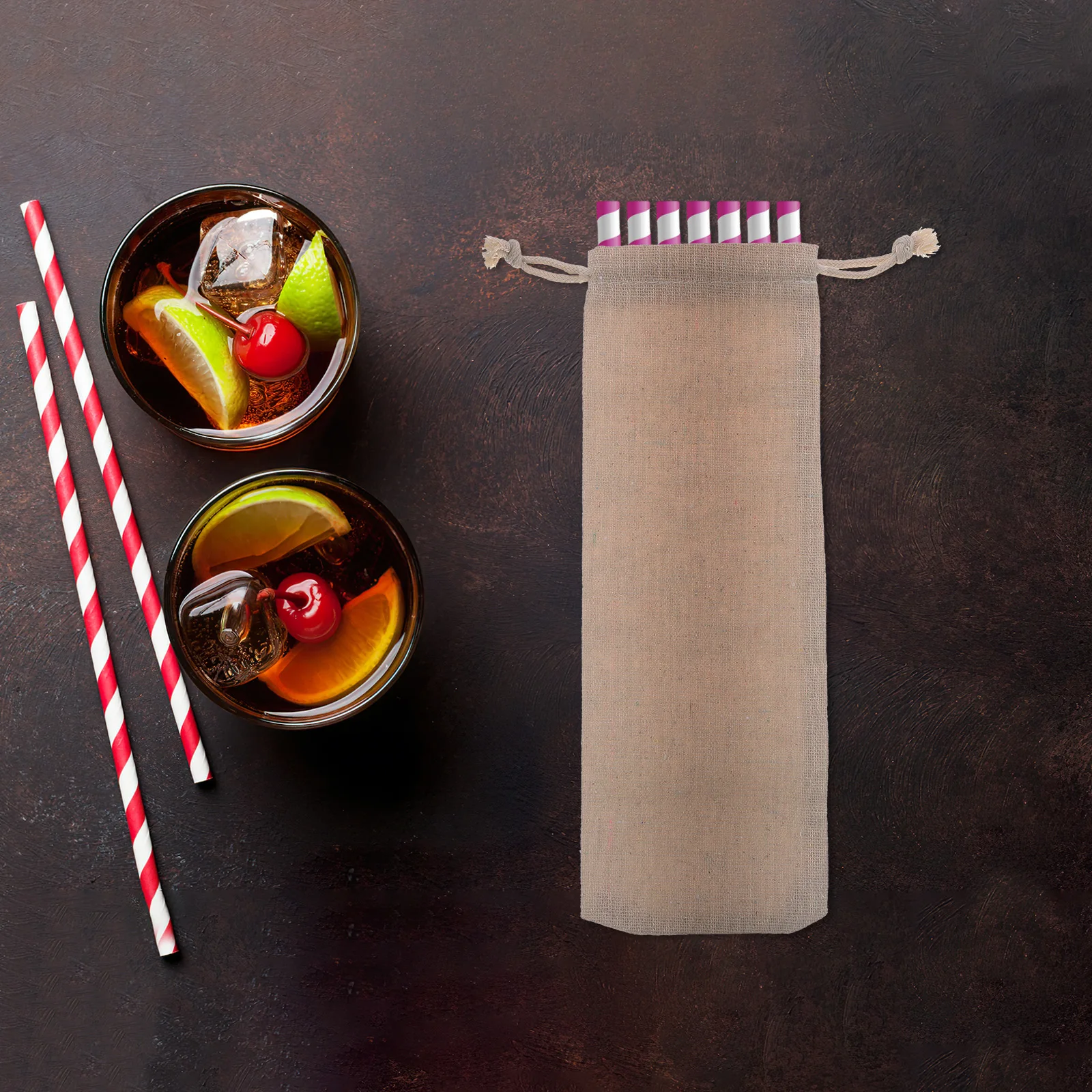 

10 Pcs Straw Storage Bag Lightweight Cotton Linen Pouch Foldable Travel Case for Reusable Stainless Steel Straws Cutlery