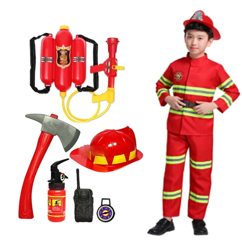

New Firefighter Uniform Sam Fireman Cosplay Costume Kids Work Clothing Suit Props Boy Girl Performance Set Christmas Gifts