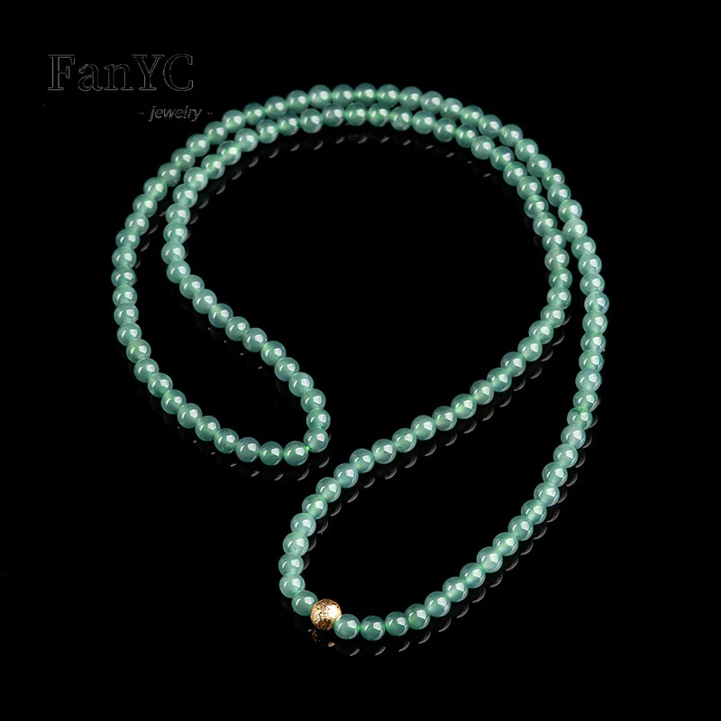 Myanmar A-goods Jadeite Blue Water 5mm Jade Bead Necklace Exquisite Fashion Ice Jade Three Circles Bracelet Ladies Gift