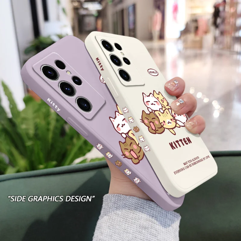 Soft Cute Cat Phone Case For Samsung Galaxy S25FE S24 S23 S22 S21 S20 S10 S10E Ultra Plus FE Note 20 Ultra 10 Plus Cover