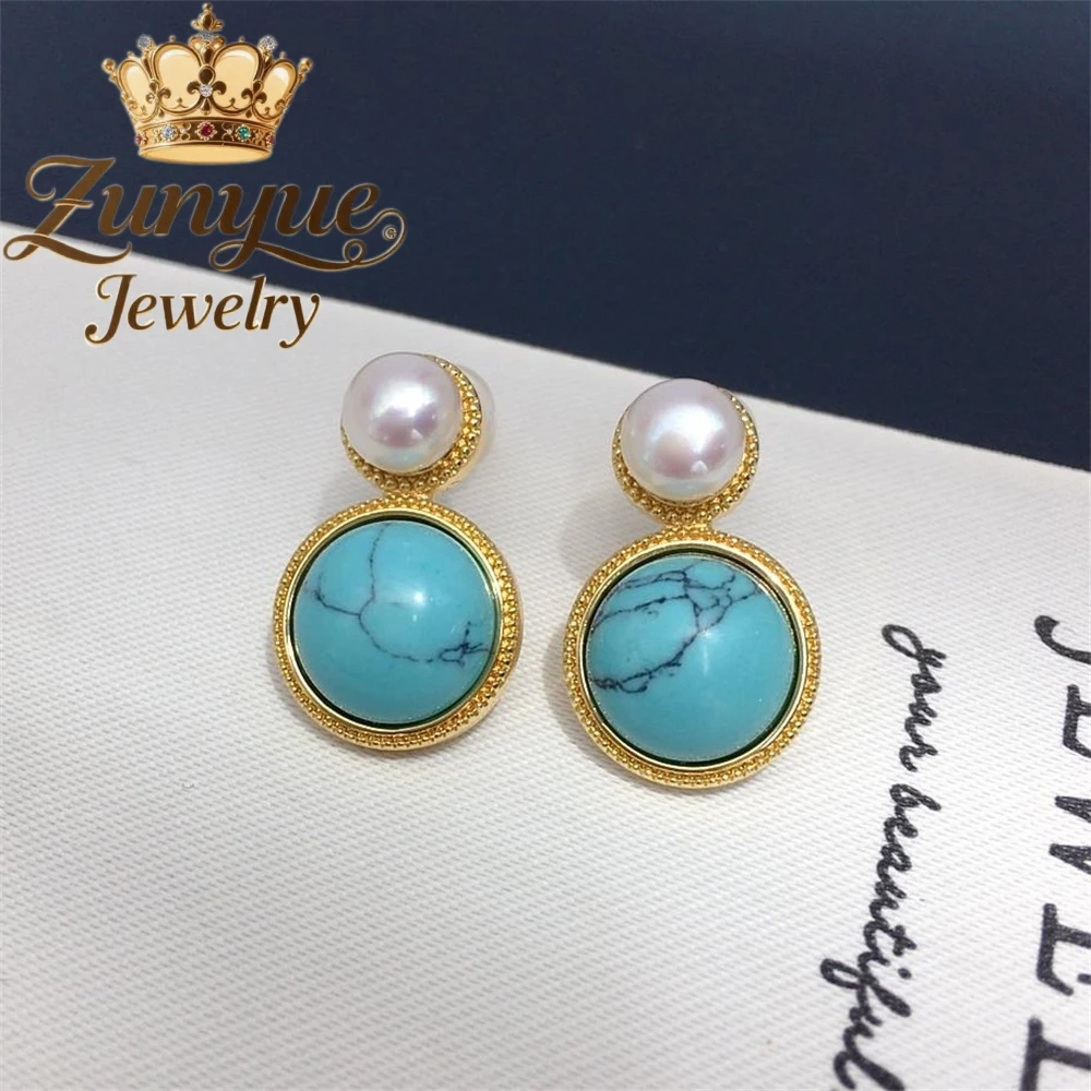 

Natural Freshwater Pearl Turquoise Stud Earrings Gift For Friend Luxury Quality Jewelry Fashion Jewelry Charms Exquisite Elegant