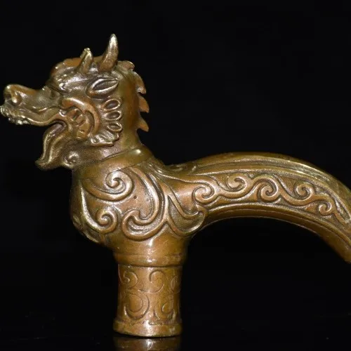 

Collection, brass pure copper zodiac head dragon crutch head ornament, fine workmanship, appearance is as shown picture