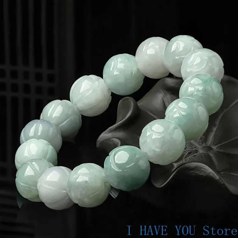 Natural Myanmar A-grade Jade Lotus Hand Chain Lotus Beads Jade Stone Bracelet Fashion Men's Handwear Women's Bracelet