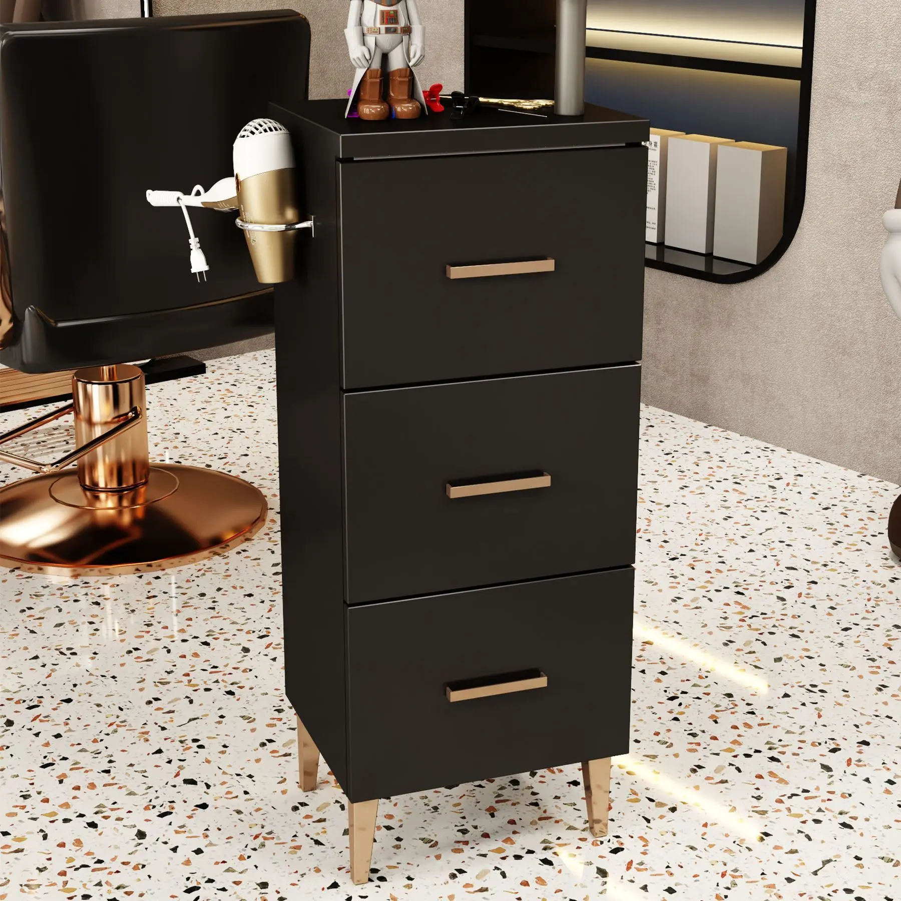 

Professional Modern Black Wood Salon Barber Spa Facial Trolley Cart for Living Room & Hotel Use Durable Commercial Furniture