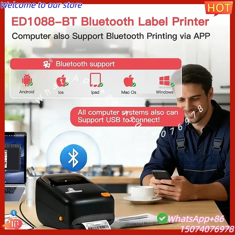 2026 ED1088 Portable ROHS Certified USB Wireless Thermal Label Printer for Express Warehouse Retail Logistics Inventory