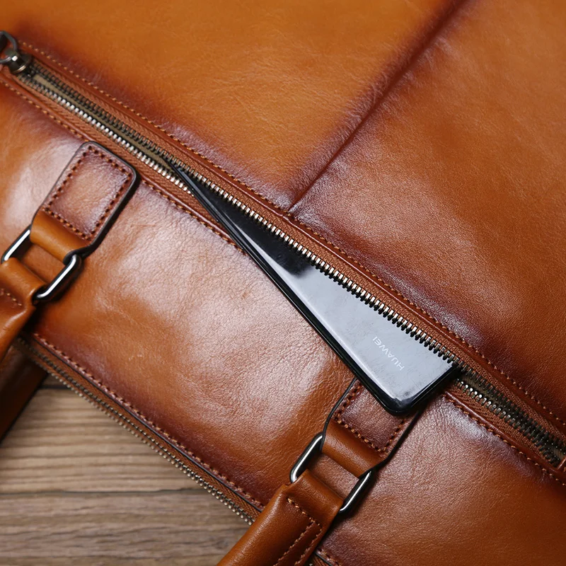 Nzpj Vintage Echt leder Herren Aktentasche natürliche Rindsleder horizontale Handtasche Business Umhängetasche lässige Computer tasche – Detail 13
