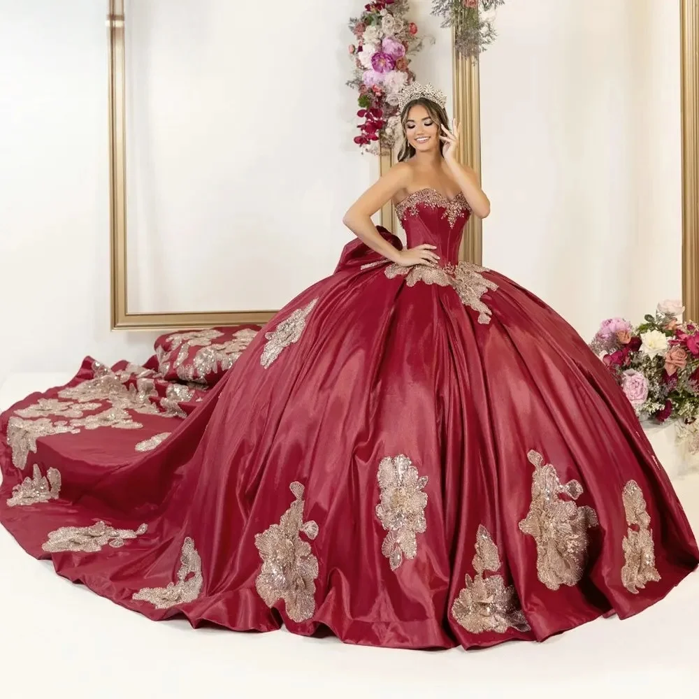 فساتين Quinceanera منتفخة من Charro فستان حفلة على شكل قلب مزين بالخرز المكسيكي الحلو 16 فساتين 15 Anos مخصصة #1