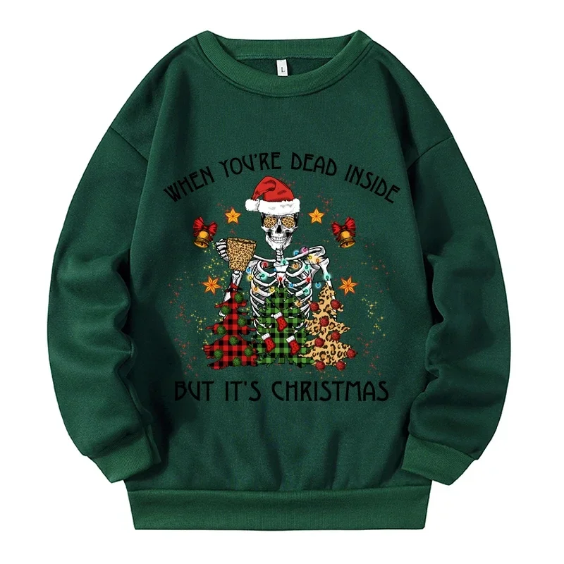 Christmas Skull Print Street Women Plus Size Sweatshirts Autumn Winter Fashion Pullovers Shirts 2023 Merry Christmas Lady Tops