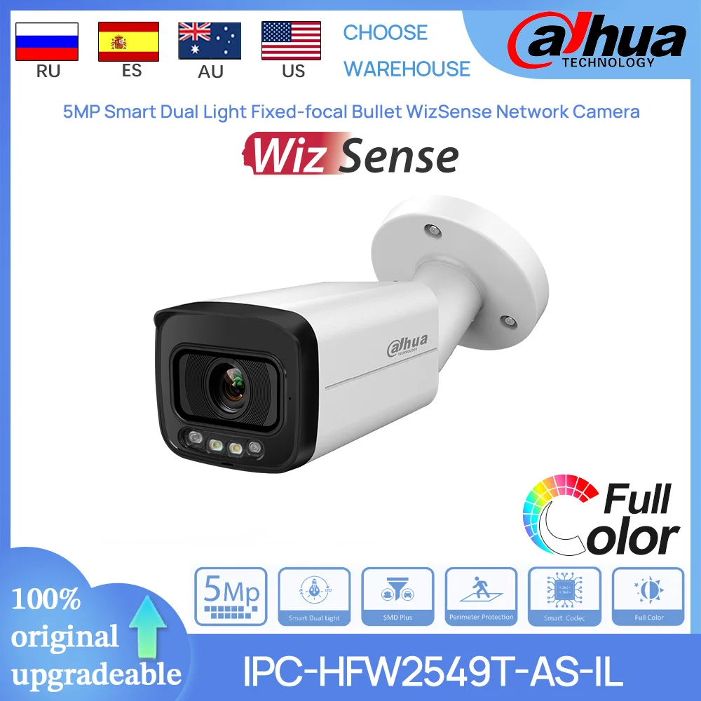 Dahua Original IPC-HFW2549T-AS-IL 5 MP Smart Dual Light Fixed-focal Bullet WizSense POE Network Camera Alarm Audio I/O Intrusion