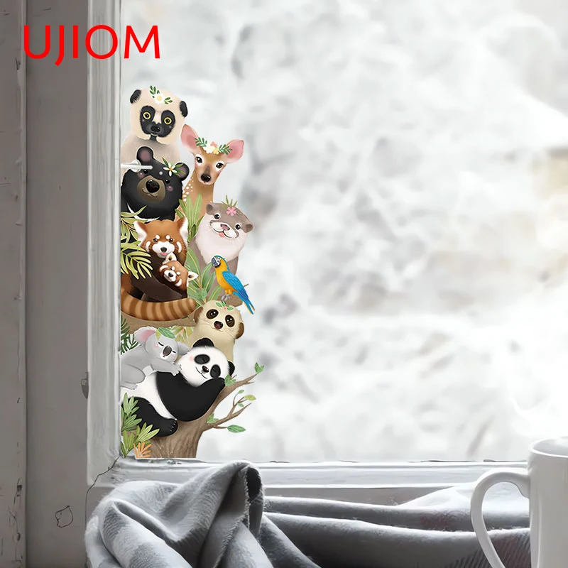 UJIOM 13cm X 5cm Cute Animal Cartoon Peeker Wall Stickers Personality Waterproof Light Switch Windows Decal Living Room Decor