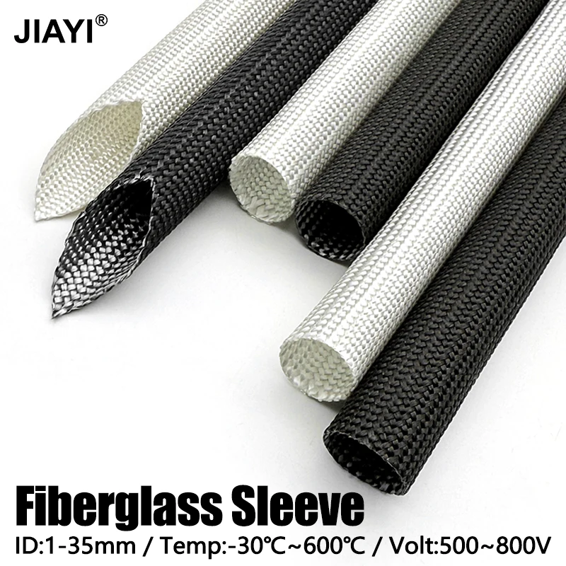 Braided Fiberglass Cable Sleeve 600Deg.C ID 1-10mm 10-200M Flame Retardant High Temp Tube for Automotive Engine Wiring Harness