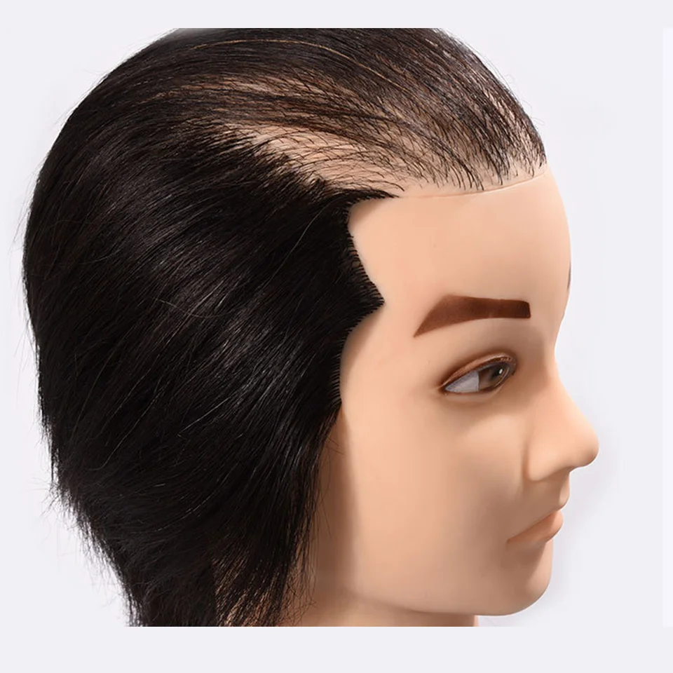Cabeza de maniquí masculino de cabello humano semimbarbado 100% suave, maniquí de cosmetología reutilizable, cabeza de tejido para formación en peluquería (negro)