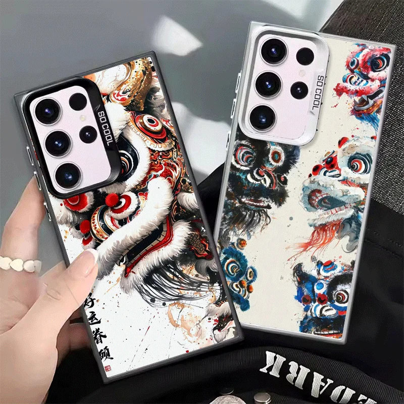 Lion Dance Ink Wash Shockproof Phone Case for Samsung Galaxy S26 Edge S25 Ultra S24 FE S23 Plus S21 Cover Anti Fall Fundas