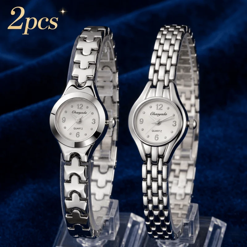 2pcs/Set Fashion Womens Watch Retro Luxury Alloy Strap Quartz Watches Woman Exquisite Elegant Ladies Clock Gift reloj para mujer