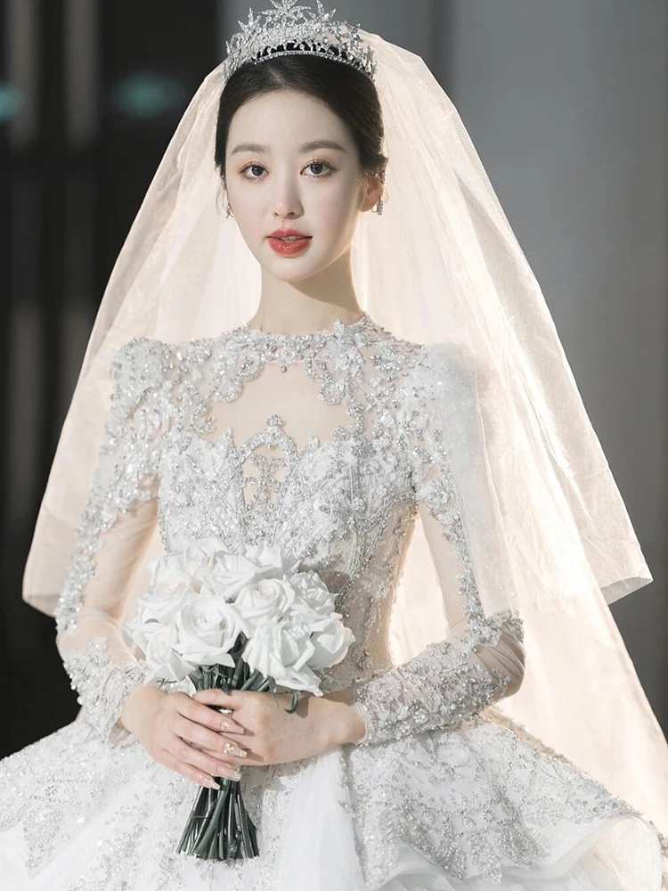 Wedding Dresses Long Sleeve 2024 New Luxury Lace Bridal Ball Gown High-end Wedding Dress Customized For Party Dresses