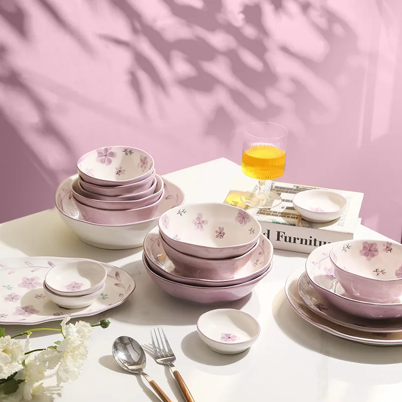 LingAo-Ins Wind Purple Ceramic Tableware, Household Dish Set, High-appearance Level, Wholesale