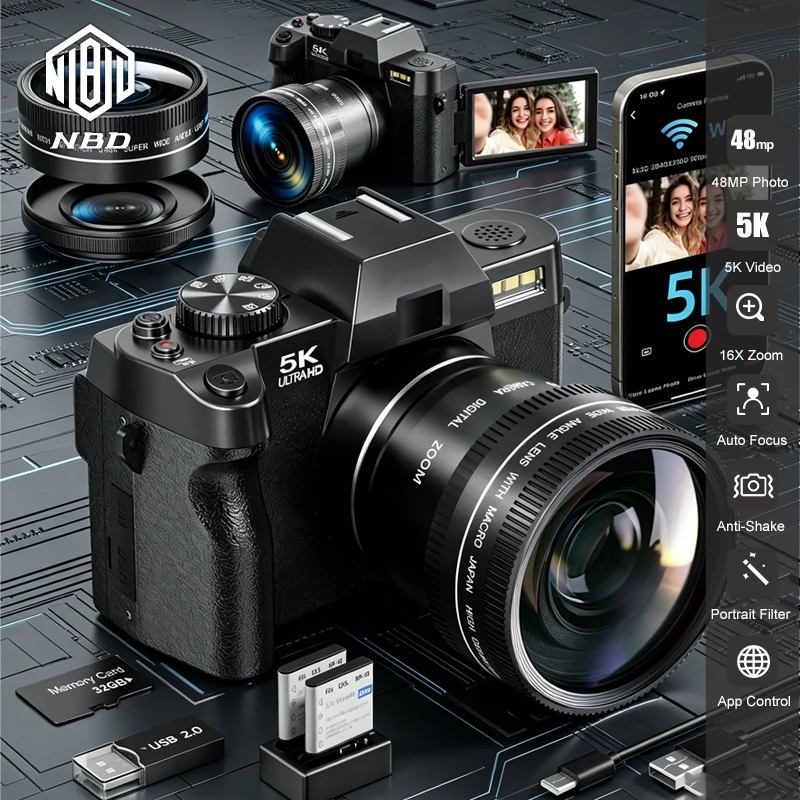Professionelle 48MP&5K Digitalkamera DE Überseelager Schneller Versand 16-facher Digitalzoom Langlebiger Akku Klappbildschirm YouTube Live-Streaming Selfie-Camcorder Geschenk für Mädchen