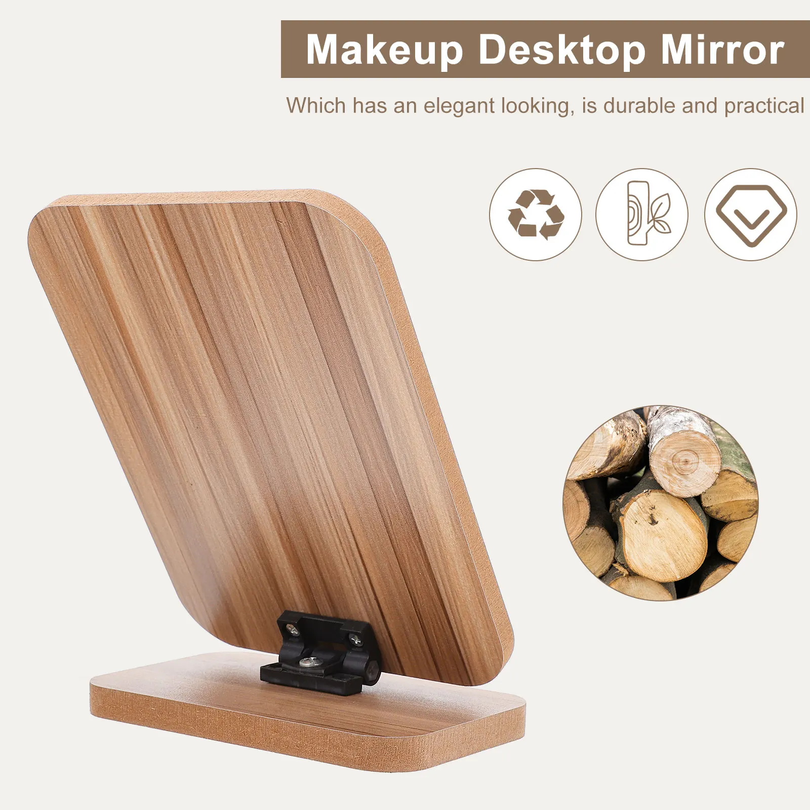 Wooden Vanity Mirror Vintage Dorm Tabletop Portable Desktop Makeup Smooth Surface Polished Good Feeling