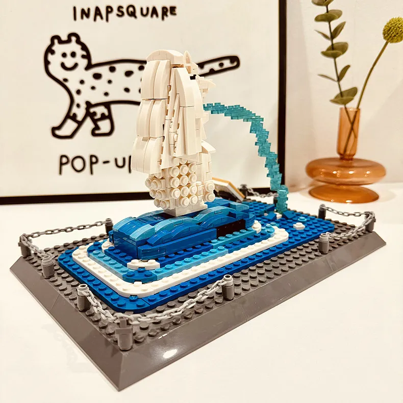 Singapore Merlion Statue Building Blocks Set Famous Fountain Landmark Architecture Model Bricks DIY Assembly Educational Toys