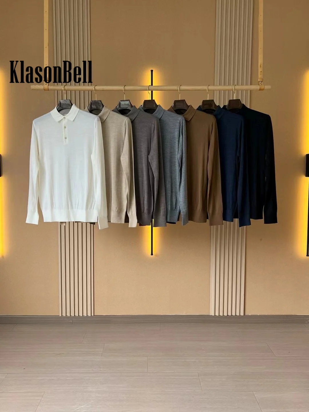 9.21 KlasonBell Men Clothes Lapel Collar Button Pullover Sweater High Quality Wool Long Sleeve Knit Jumpers