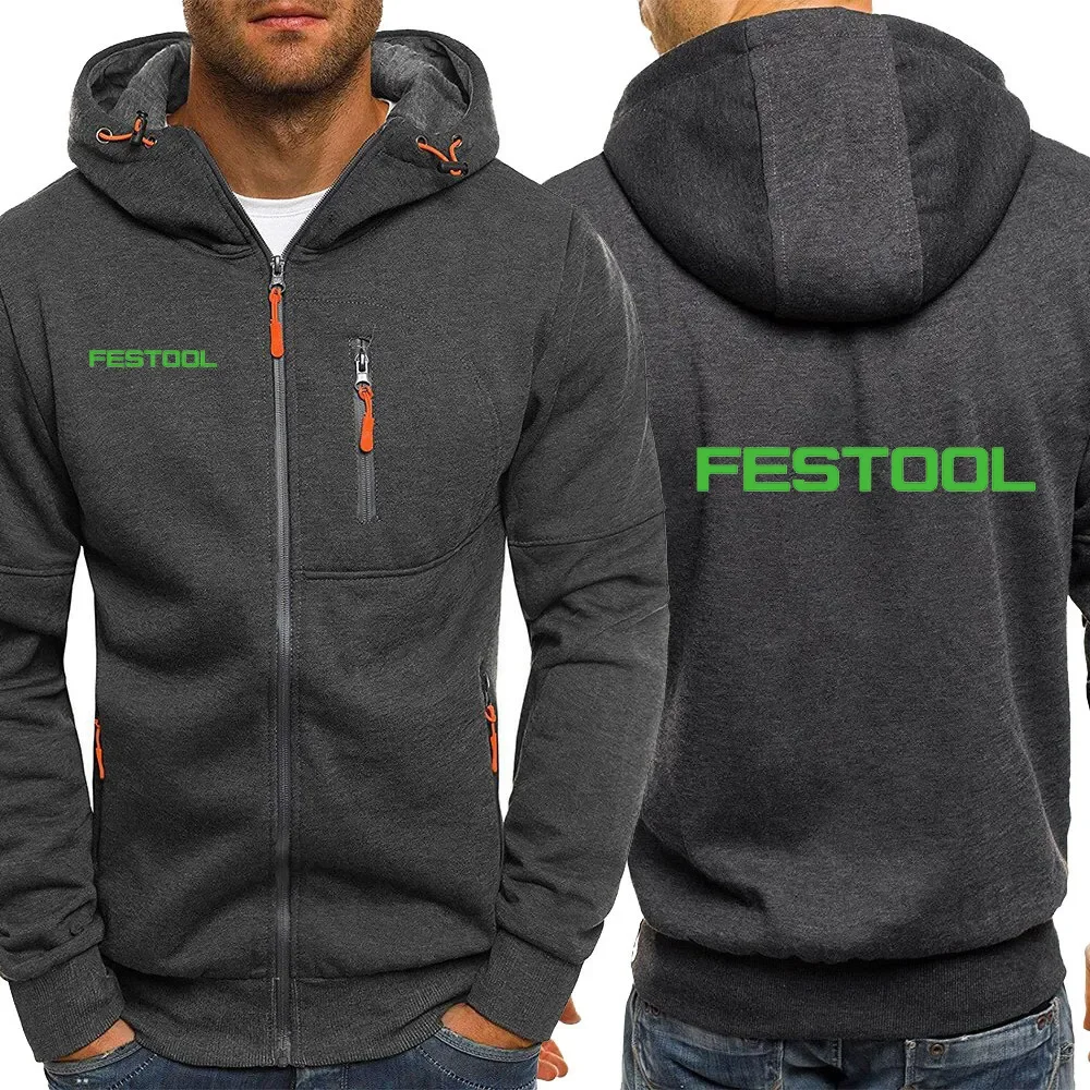 2023 Men's Festool Tools Print Hoodies Fit Hooded Sweatshirt Outwear Warm Coat Jacket Plain Zip Up Casual Comfortable Coat Tops