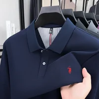 100% de algodón puro de gama alta para hombre, polo de manga larga, moda de otoño, nueva camiseta lujosa de golf con bordado de Pony Paul