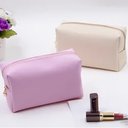 Borsa per il trucco in pelle PU tinta unita 1 Pc per donna borsa per cosmetici femminile grande con cerniera borsa per il trucco da viaggio borsa per il lavaggio