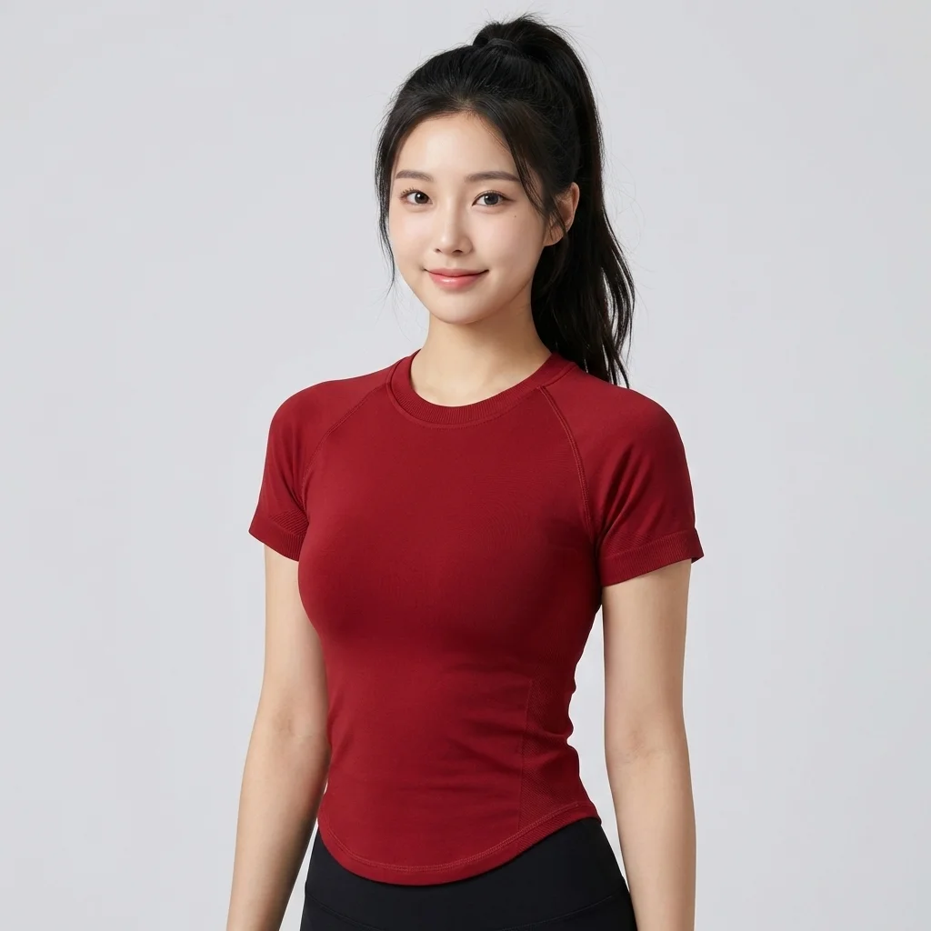 Damen Schnelltrocknendes Nahtloses Fitness-T-Shirt Outdoor-Sportbekleidung Yoga-Lauf-Workout-Oberteil Damen-Sportbekleidung Trainings-Gym-Kleidung – Detail 5