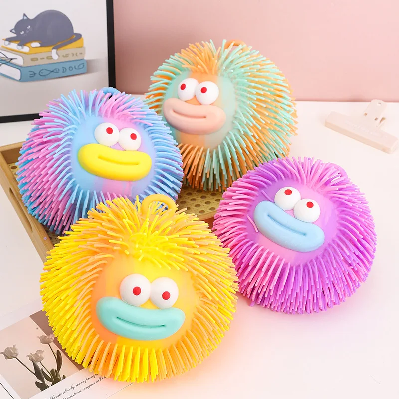 Sausage Mouth Fluffy Ball Glowing Squeeze Pinch Toy Sparkling Decompression Sensory Ball Cute Soft Squishy Fidget Kids Gift