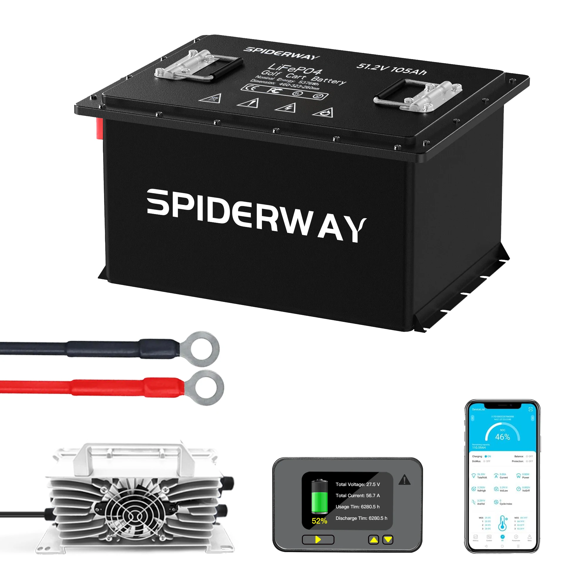 

48V(51.2V) 105Ah LiFePO4 Lithium Battery + Fast Charger for Star EV Classic 36-2 48-2 48-4