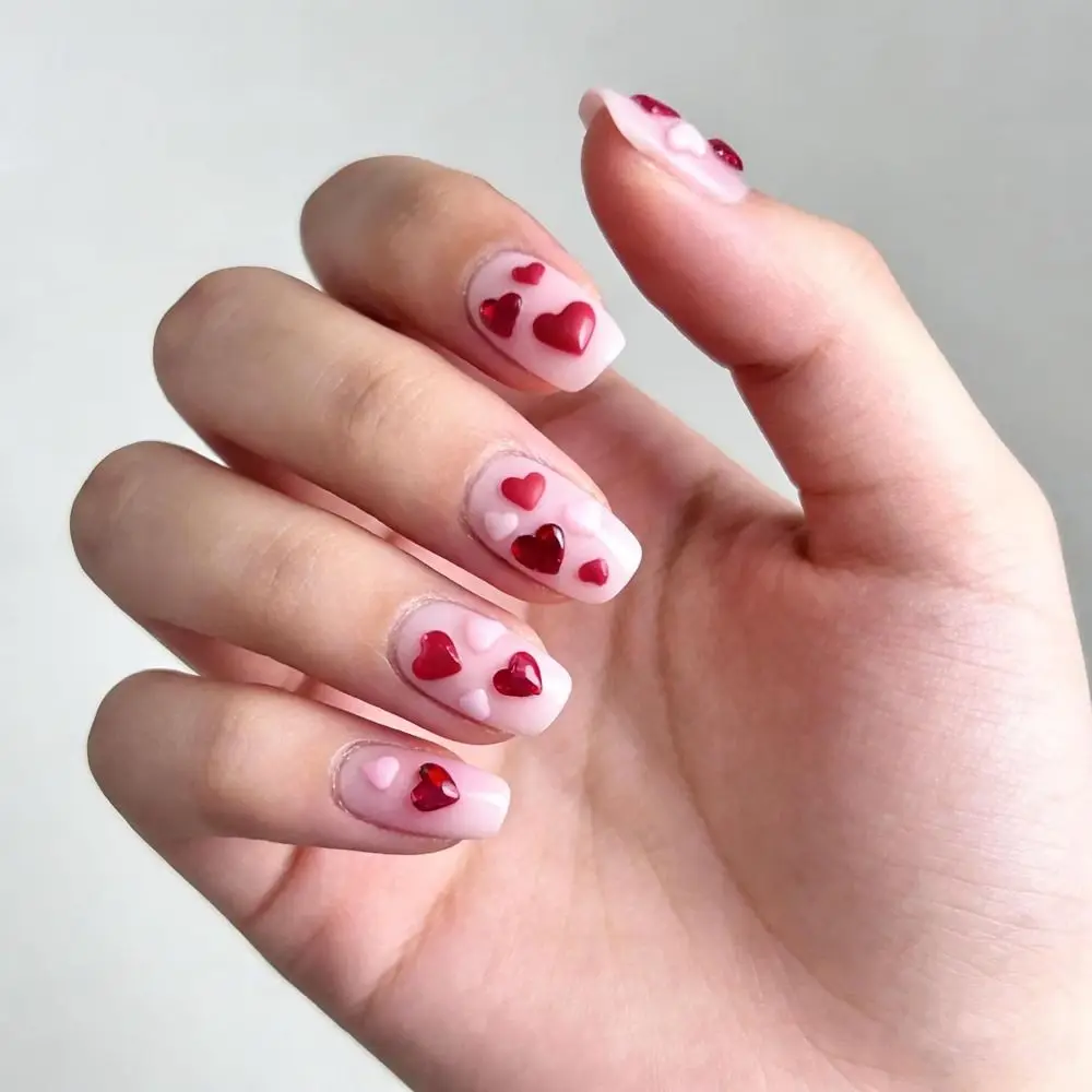 50Pcs/Set Flat Bottom Heart-shaped Resin Nail Art Valentine's Day 5 Colors Mini Nail Art Charms Peach Heart Nail Art Decorations