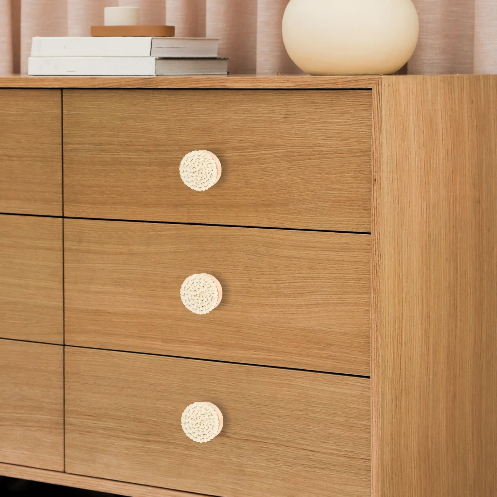 

5Pcs Woven Round Wooden Handles Natural Wood Knobs for Wardrobe Cabinets Rustic Drawer Pulls Decorative Wood Drawer Knobs