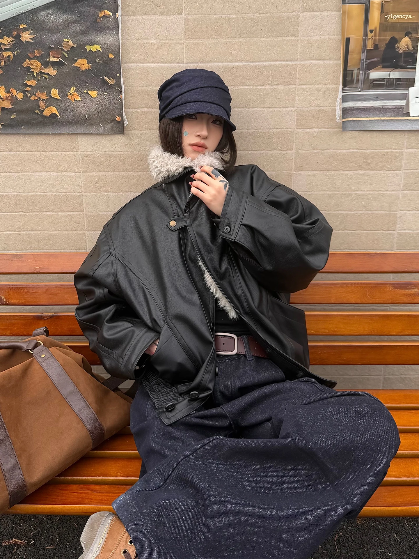 

Пальто Don Cry Bla с меховым воротником, из хлопка и кожи, зимнее, теплое, свободного кроя, винтажное, длинное, с рукавами-фонариками