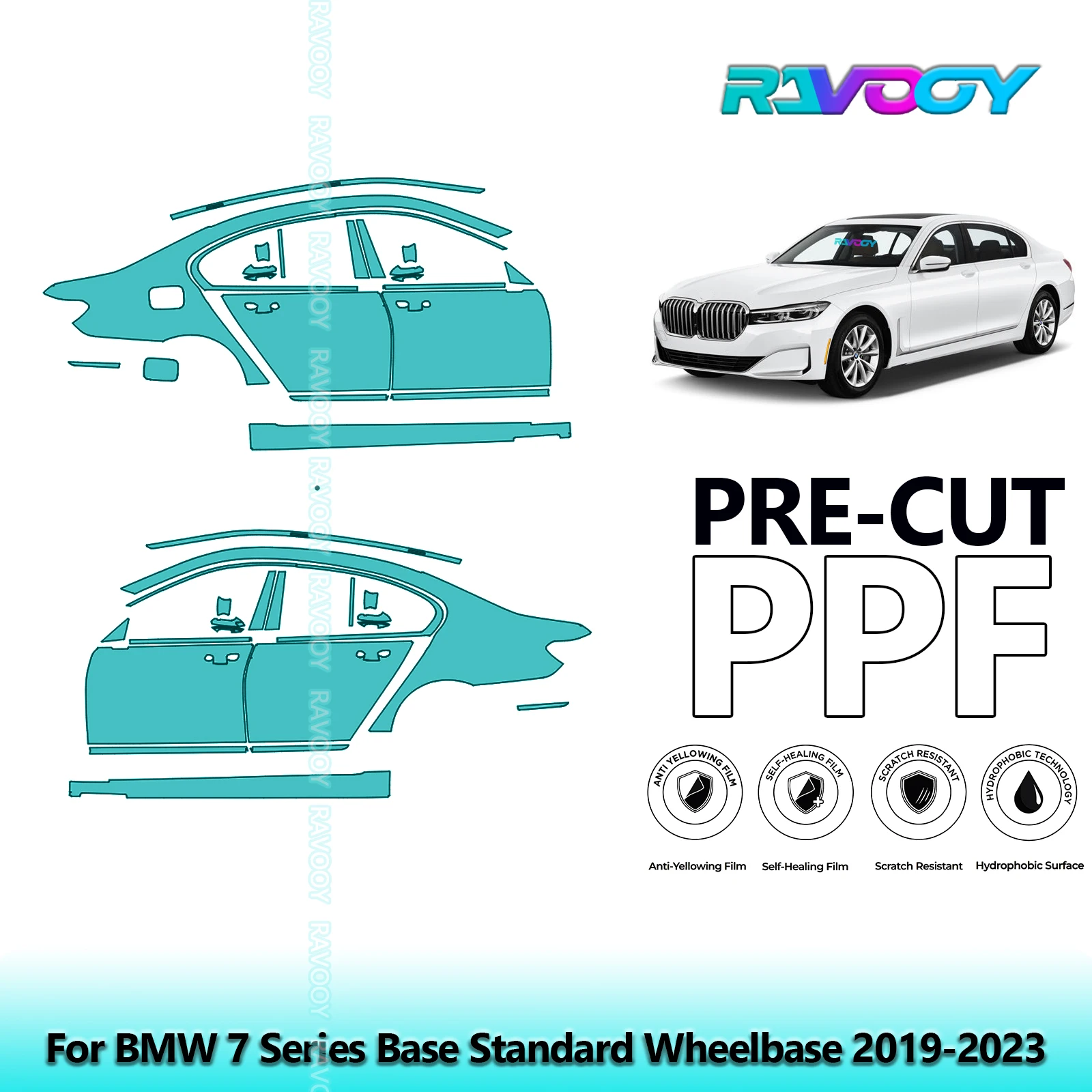 

For BMW 7 Series Base Standard Wheelbase 2019-2023 8.5mil Pre-Cut PPF Door & A/B Pillar Kit TPU Paint Protection Film Set